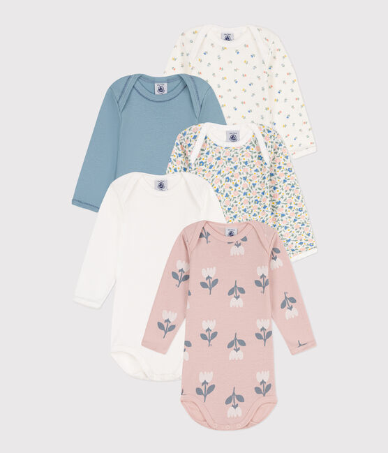 Floral Long-Sleeved Cotton Bodysuits - Pack of 5 variante 1
