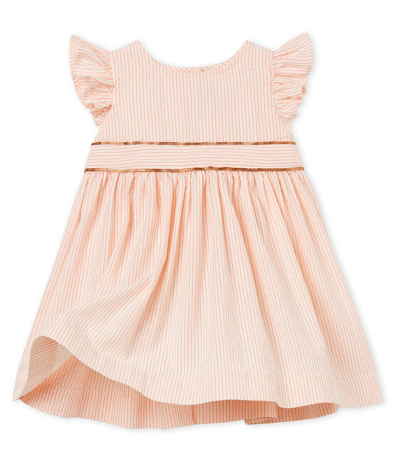 Baby girls' striped dress MARSHMALLOW white/ROSAKO pink