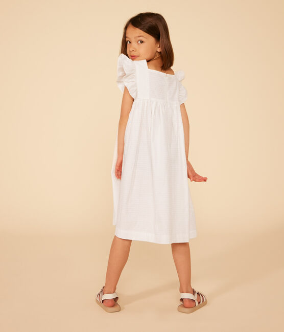 Girls' Sleeveless Textured Cotton Dress MARSHMALLOW white