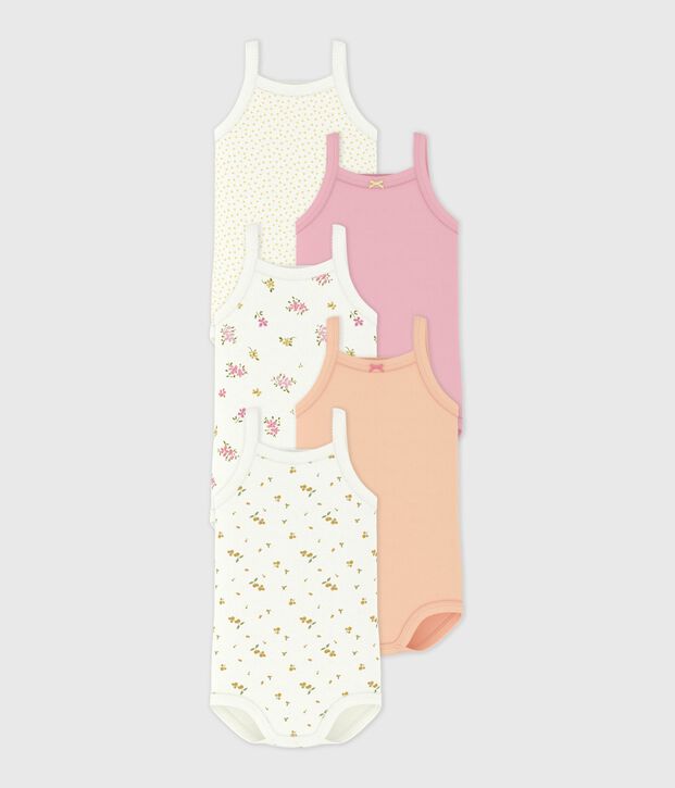 Pack of babies' floral cotton bodies with straps multicolor