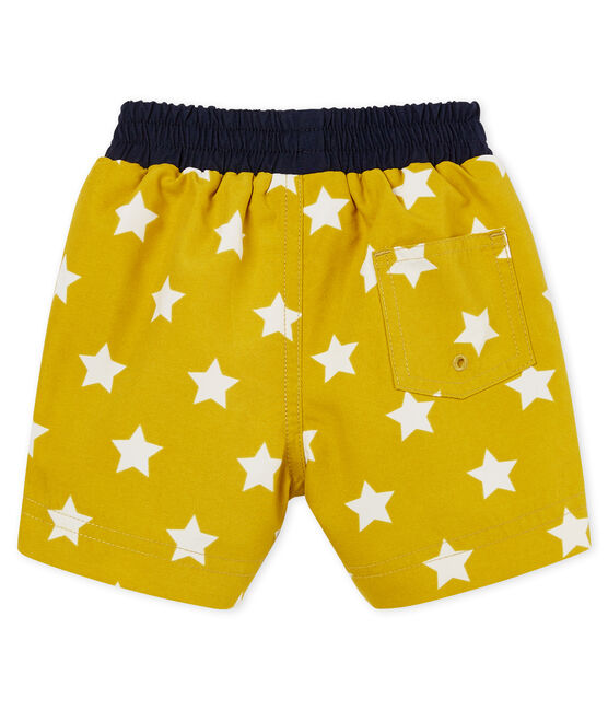 Baby boys' printed beach shorts BAMBOO yellow/MARSHMALLOW white