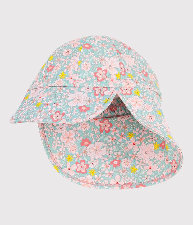Babies' UV protection cap with a floral print blue/multicolor