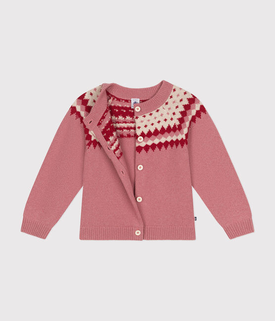 Girls' cotton and wool jacquard cardigan ROSEWOOD pink/AVALANCHE