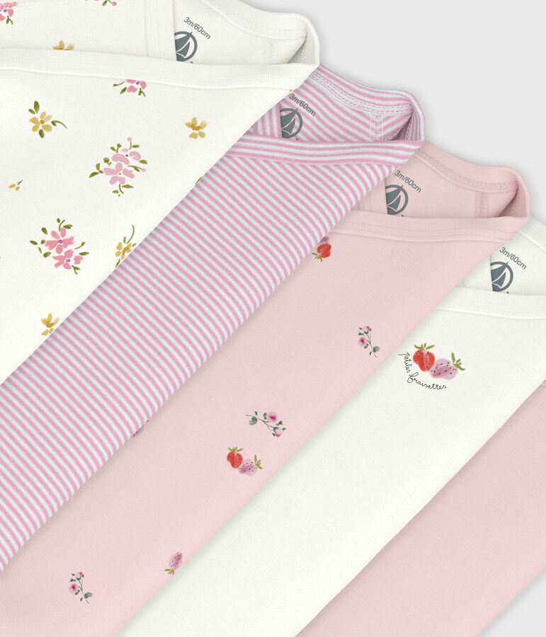 Pack of babies' long-sleeved printed cotton wrapover bodies multicolor