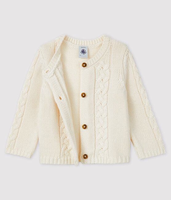 Baby girl's wool and cotton cardigan MARSHMALLOW white