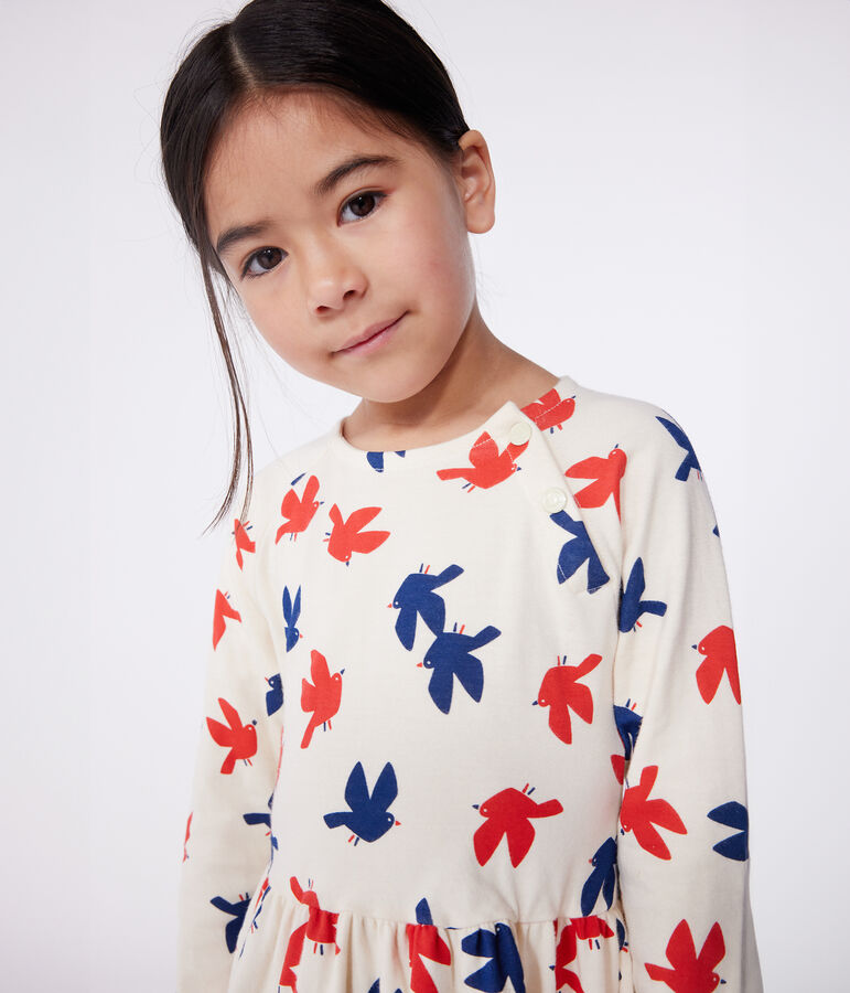 Children's long-sleeved printed cotton dress AVALANCHE white/MULTICO