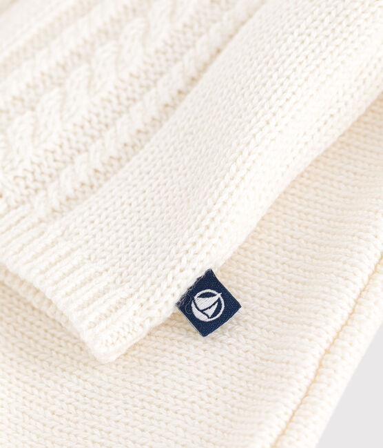 Babies' wool and cotton cardigan MARSHMALLOW white