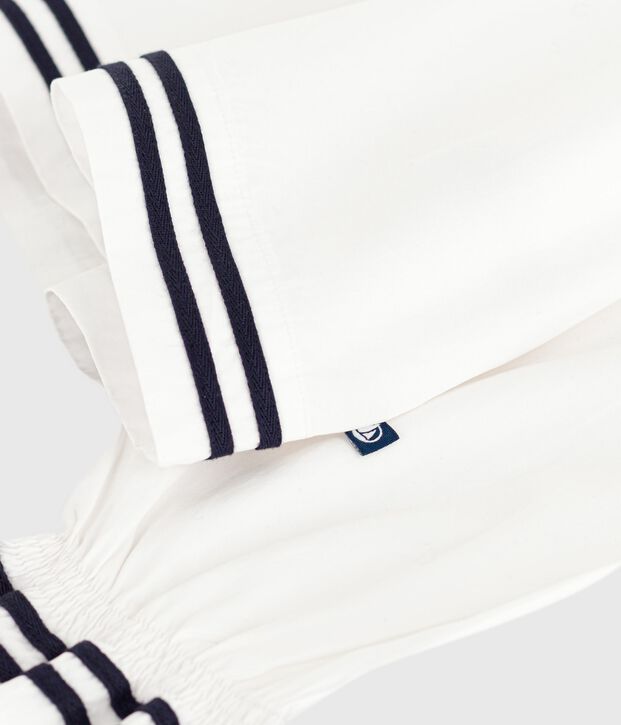 Children's long-sleeved plain cotton poplin blouse white