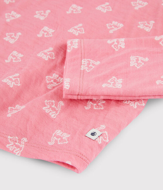 Girls' Jacquard Cats Pyjamas in Wool and Cotton CHEEK pink/MARSHMALLOW white