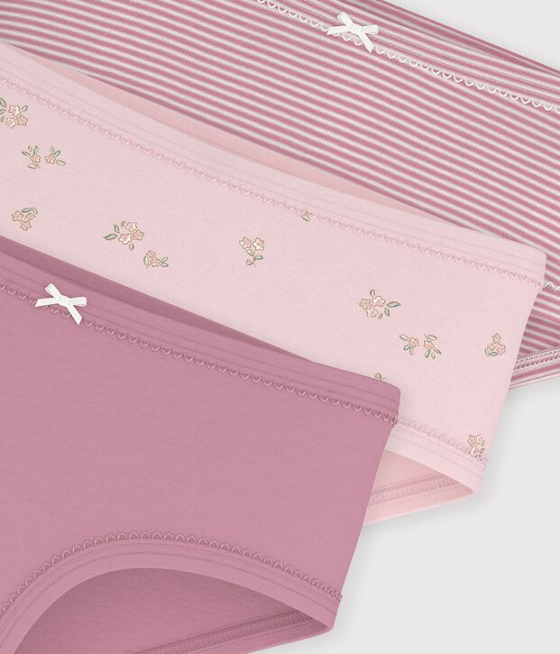Pack of children's high-waisted cotton pants with a flower pattern multicolor