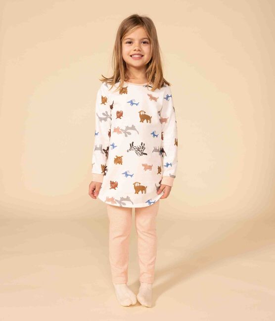 Girls' Dog Fleece Nightdress MARSHMALLOW white/MULTICO white