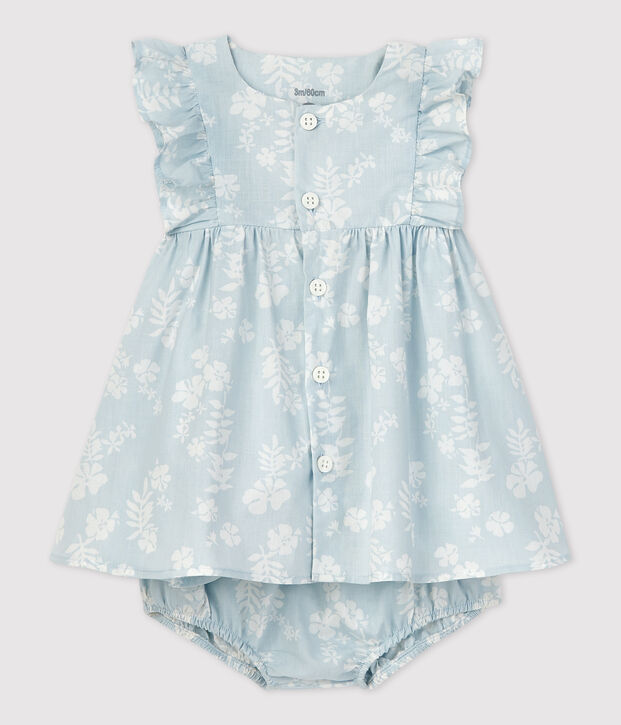Babies' Organic Poplin Hawaii Print Dress with Bloomers blue/white