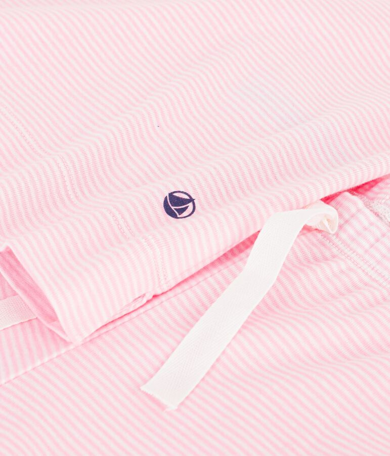 Women's wide-leg stripy cotton pyjamas pink/white