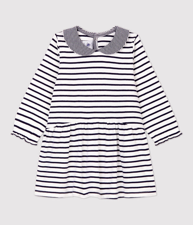 Babies' Striped Cotton Dress white/blue