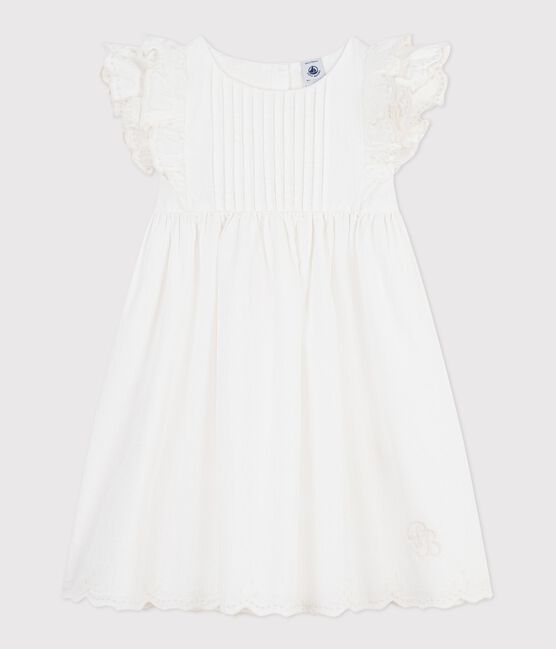 Children's short-sleeved plain cotton dress ECUME white