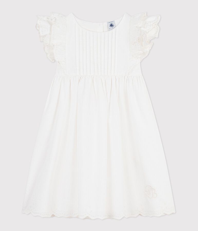 Children's short-sleeved plain cotton dress white