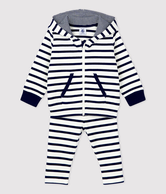 Babies' Organic Striped Clothing - 2-Piece Set MARSHMALLOW white/SMOKING blue