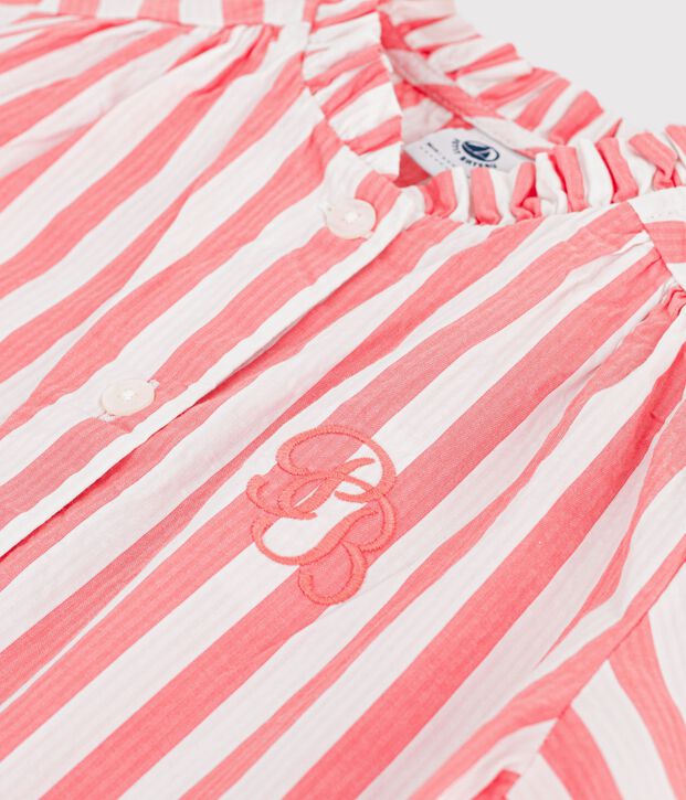 Children's short-sleeved stripy cotton blouse pink/white