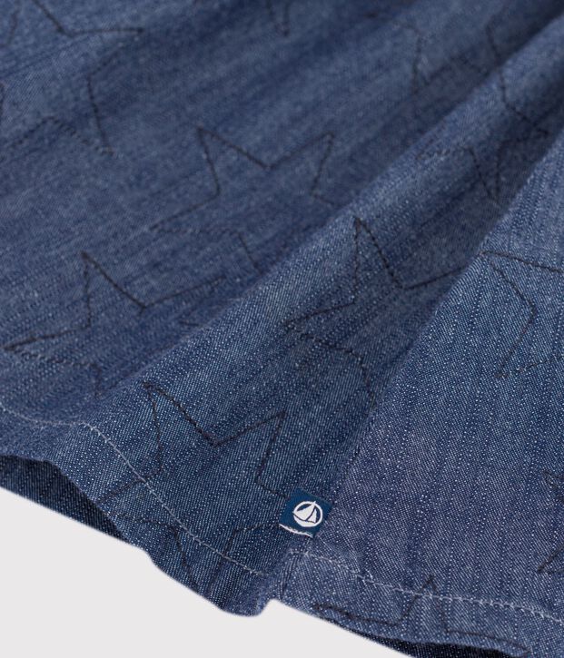 Short skirt in plain denim with a star pattern blue