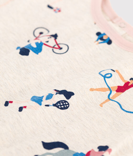 Babies' short-sleeved dress in fine jersey MONTELIMAR beige/MULTICO white