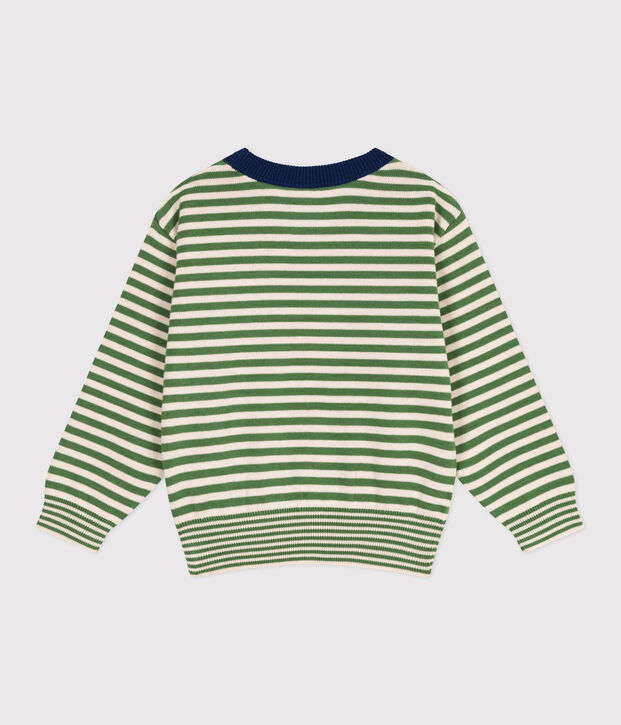 Children's stripy cotton jumper green/ecru