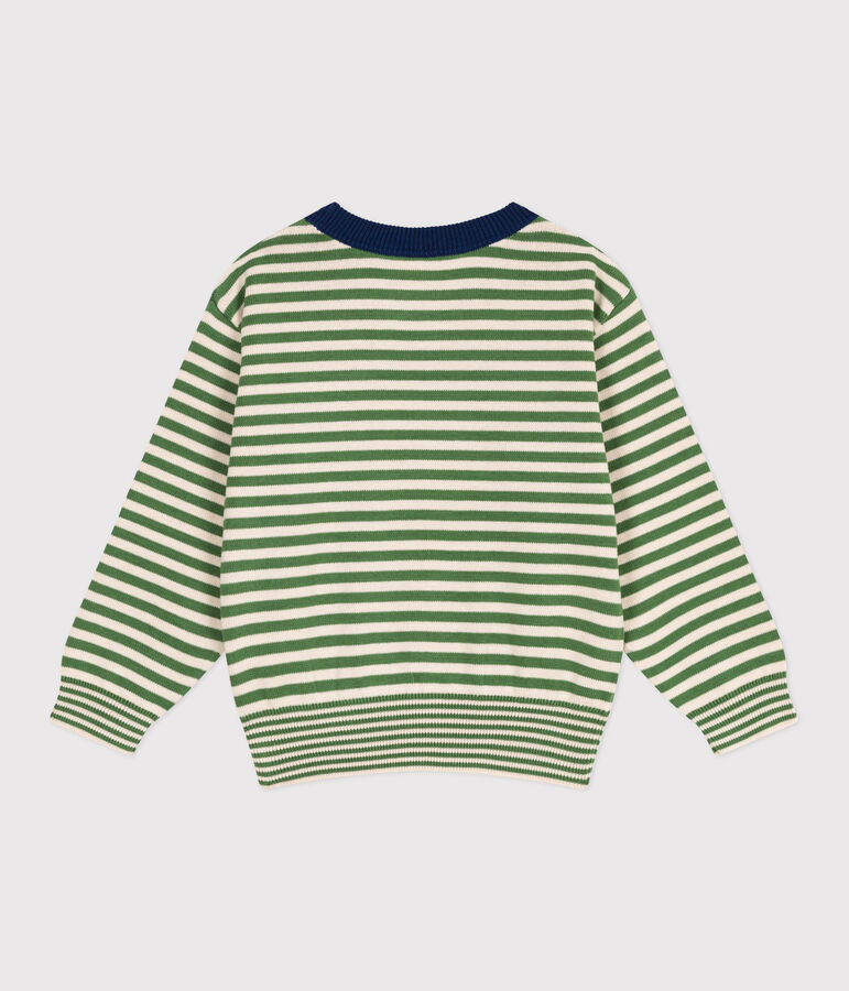 Children's stripy cotton jumper green/ecru