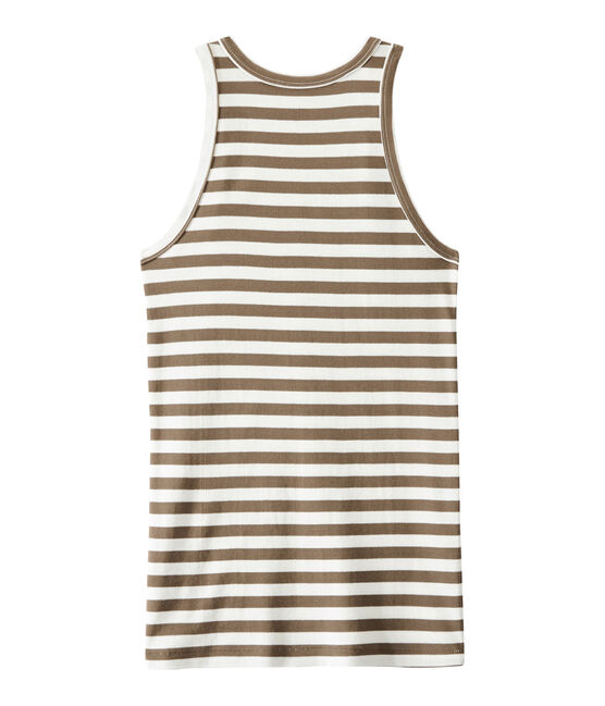 Women's vest top in heritage striped rib SHITAKE brown/MARSHMALLOW white
