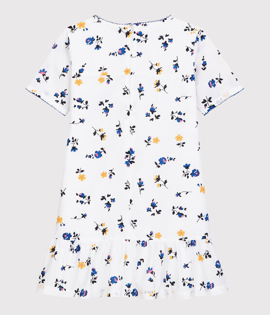 Girls' Short-Sleeved Cotton Dress MARSHMALLOW white/MULTICO white