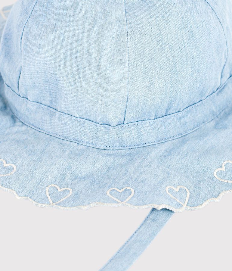 Baby girl's chambray wide brimmed floppy sun hat blue