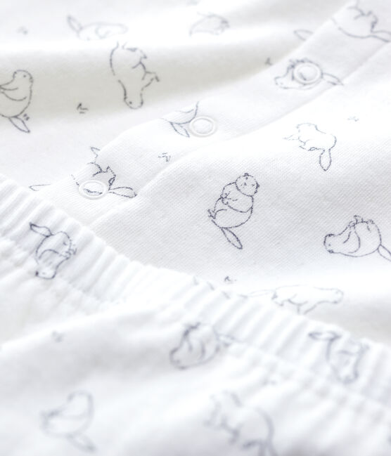 Babies' Marmot Patterned Organic Cotton Clothing - 2-Pack MARSHMALLOW white/GRIS grey