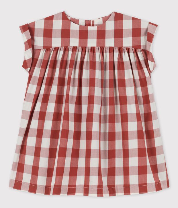 Babies' Gingham Poplin Dress brown/ecru