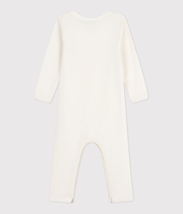 Babies' long-leg wool and cotton body beige