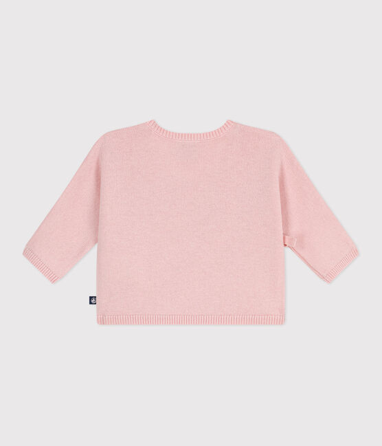 Babies' wool and cotton openwork knit wrapover top JOLI pink