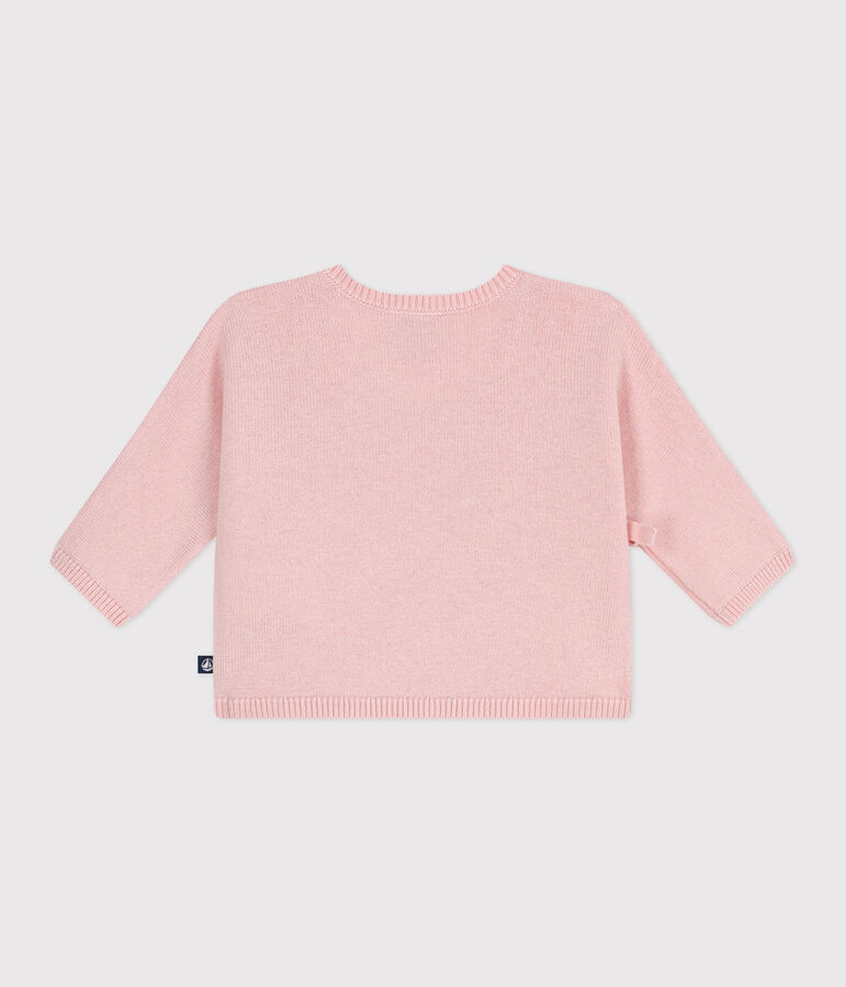 Babies' wool and cotton openwork knit wrapover top pink