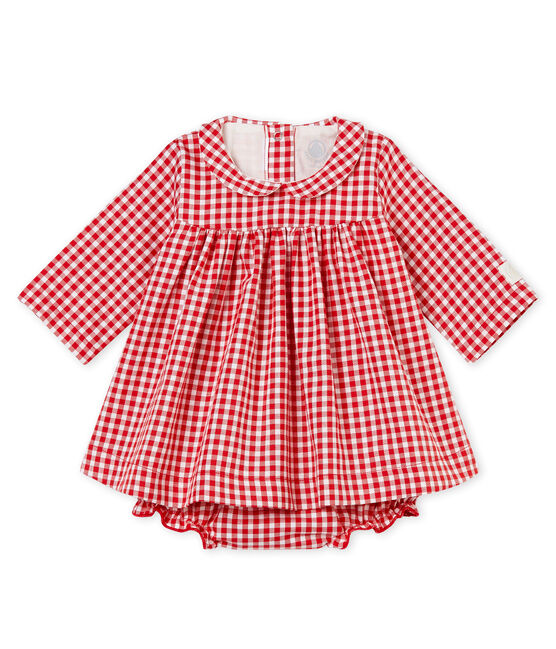 Long-sleeved gingham dress and bloomers TERKUIT red/MARSHMALLOW white