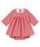Long-sleeved gingham dress and bloomers TERKUIT red/MARSHMALLOW white