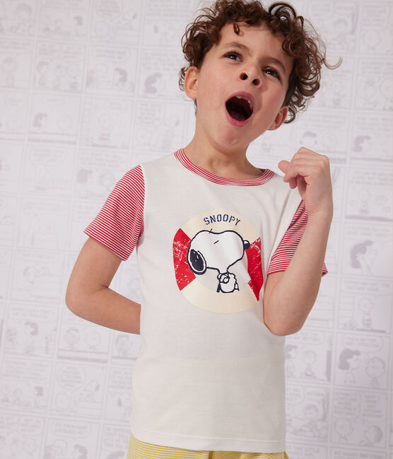 Children's Unisex Petit Bateau X Snoopy Cotton Playsuit MARSHMALLOW white/MULTICO white