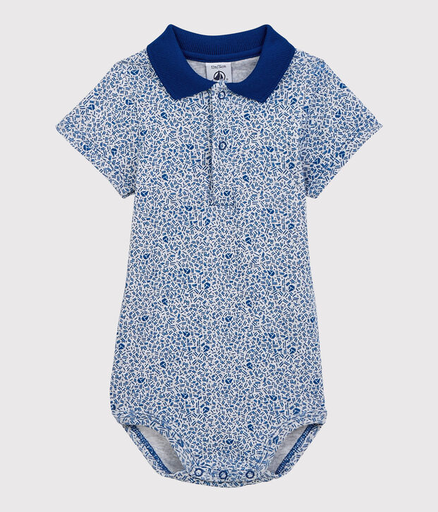 Baby Boys' Cotton Bodysuit with Polo Shirt Collar grey/blue