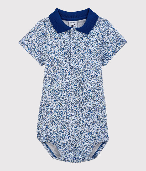 Baby Boys' Cotton Bodysuit with Polo Shirt Collar POUSSIERE grey/SURF blue