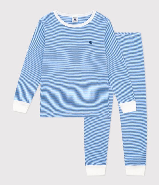 Children's Striped Cotton Pyjamas DELPHINIUM /MARSHMALLOW