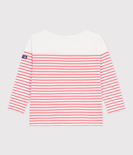 Children's stripy cotton Breton top MARSHMALLOW pink/FLAMAND