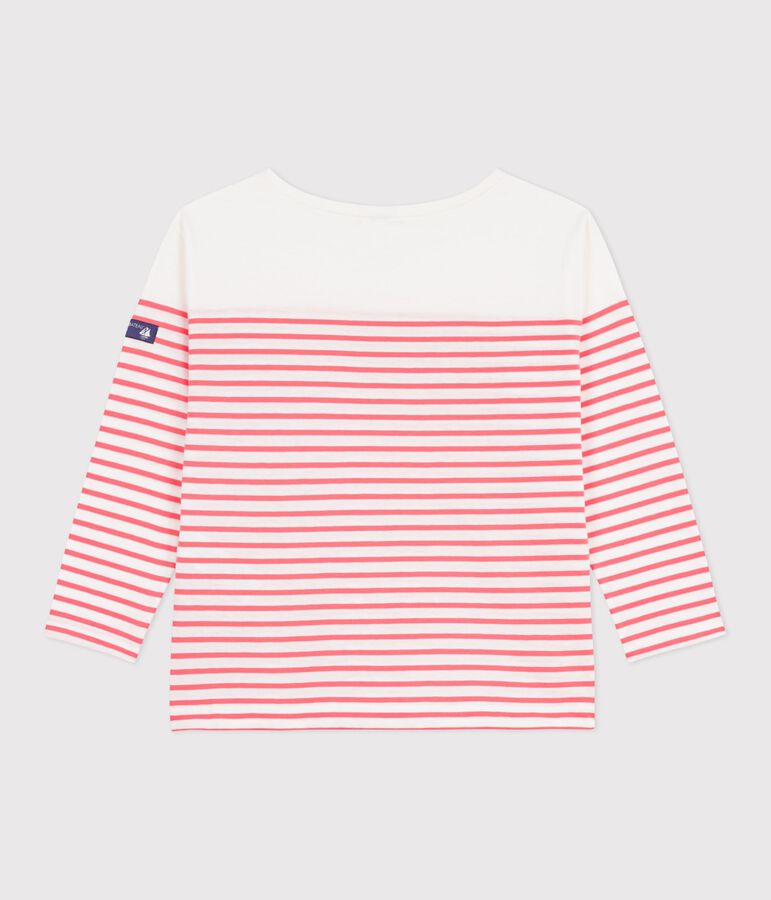Children's stripy cotton Breton top white/pink
