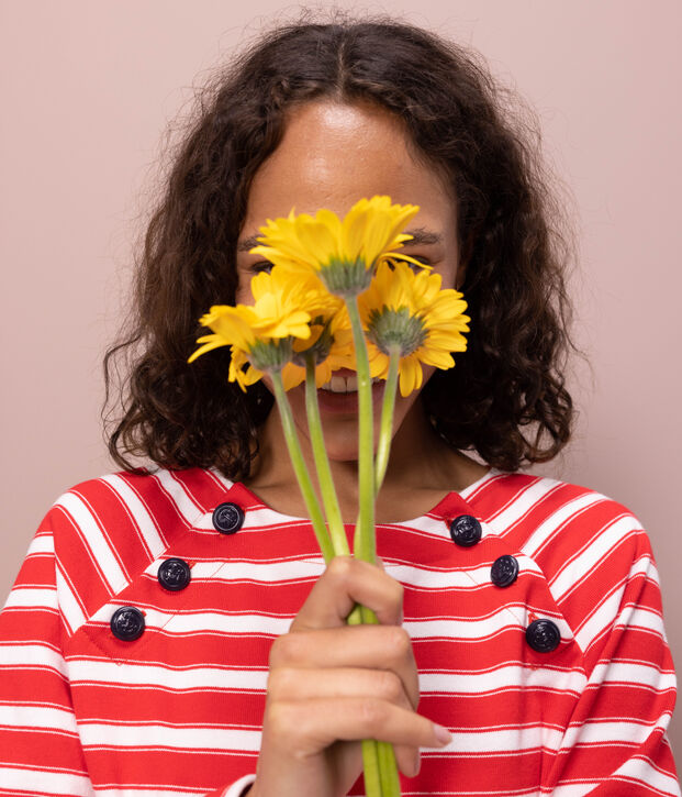 Women's Buttoned Cotton Breton Top red/white