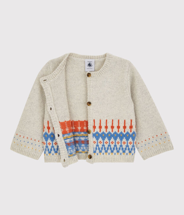 Babies' Patterned Knit Cardigan in Wool Knit. beige
