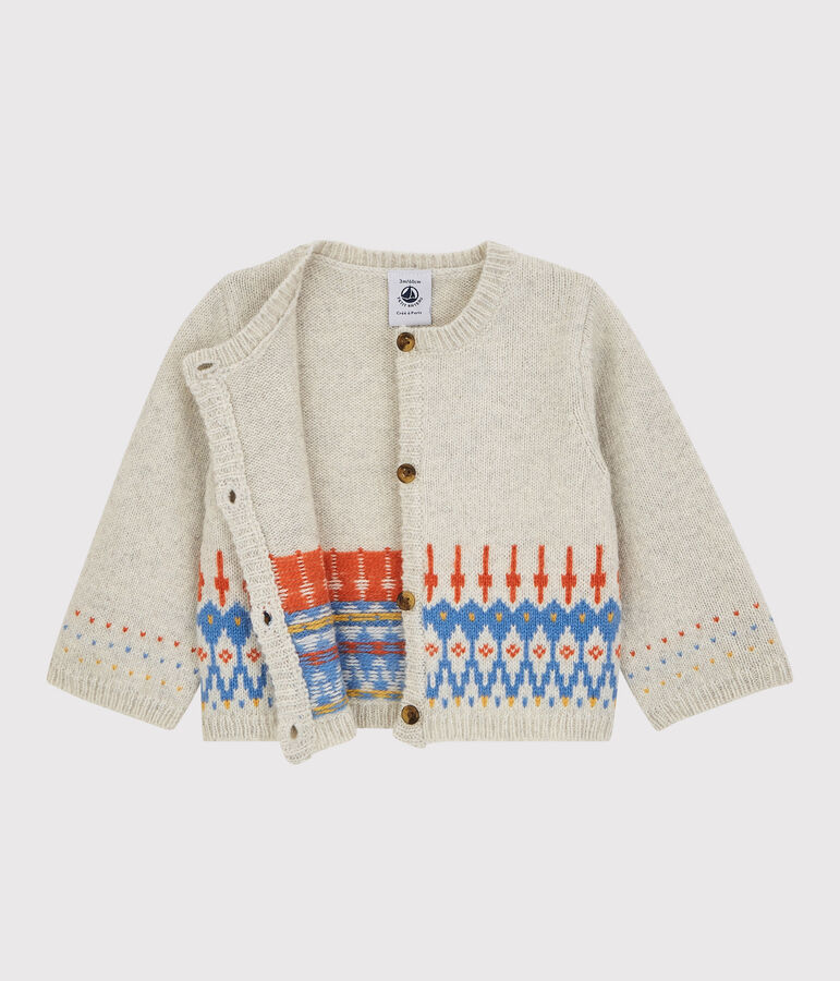 Babies' Patterned Knit Cardigan in Wool Knit. beige