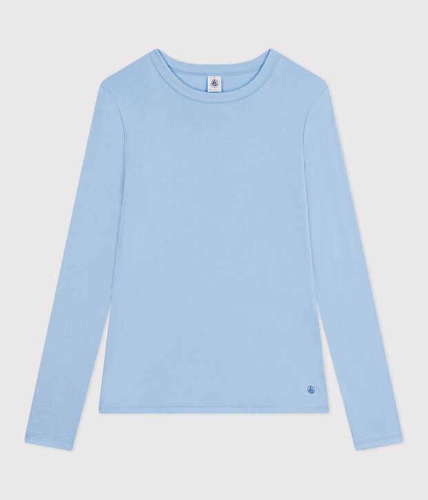 Women's long sleeved plain cotton T-shirt blue