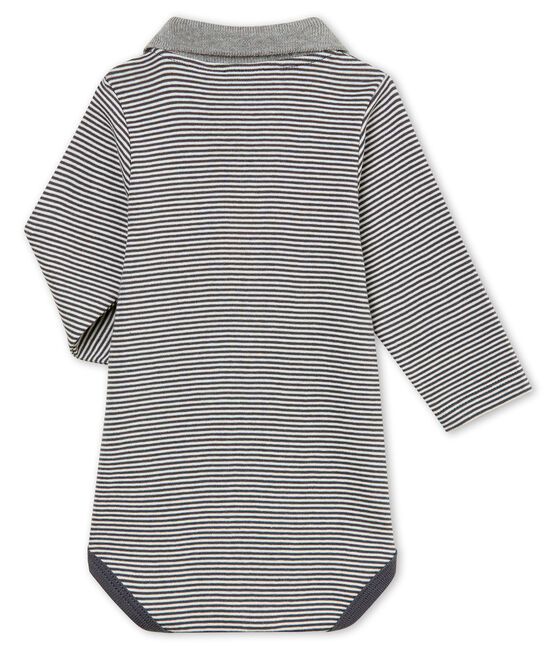 Baby boy's polo neck milleraies body MAKI grey/MARSHMALLOW white