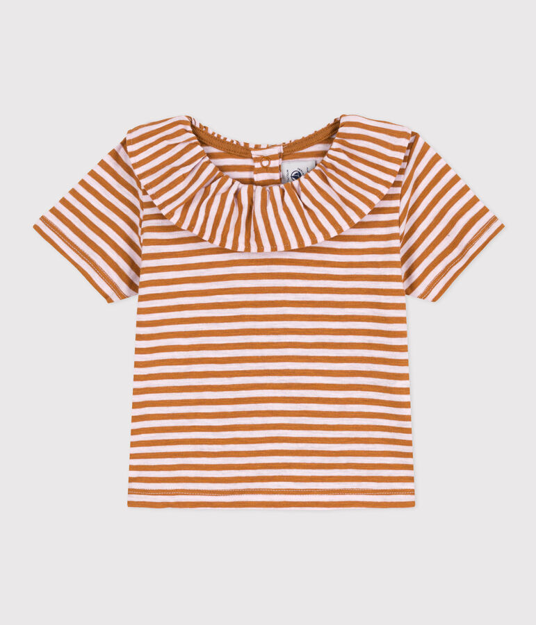 Babies' Striped Short-Sleeved Slub Jersey Blouse brown/pink
