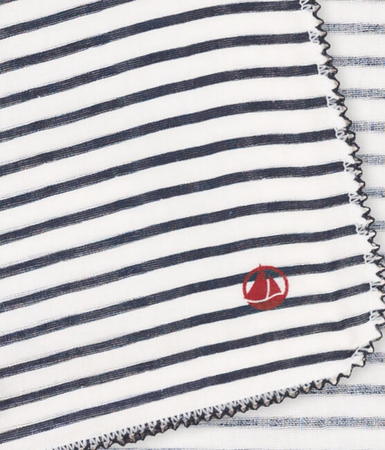 STRIPED COTTON GAUZE HANKY FOR BABY MARSHMALLOW white/SMOKING blue