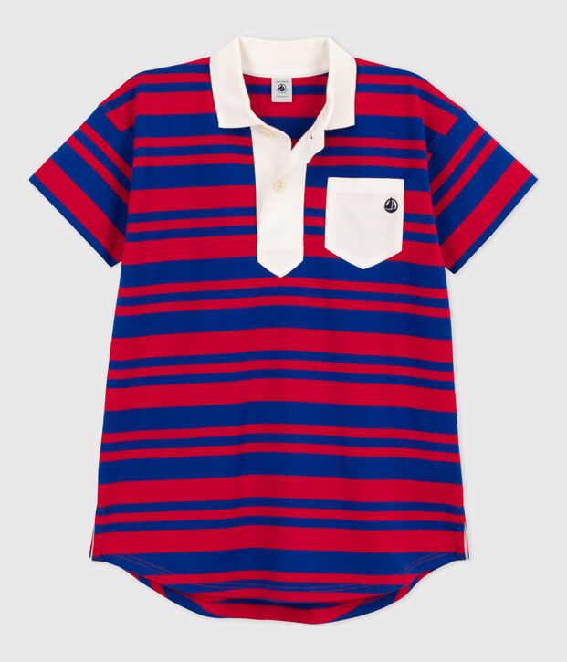 Girls' Striped Short-Sleeved Cotton Dress blue/red